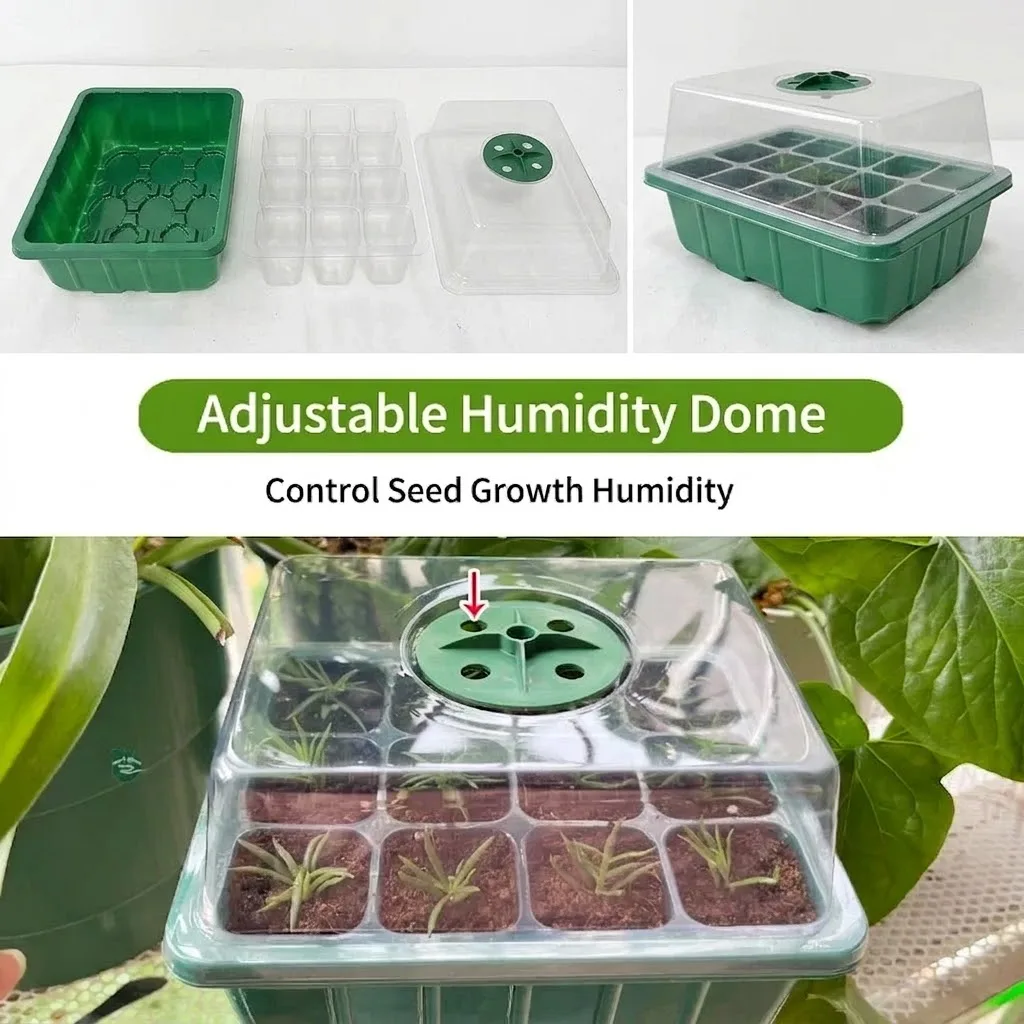 Seed Starter Tray with Plant Light Kit Includes Elevated Seedling Starter Trays with Adjustable Humidity Domes and Clear Cell