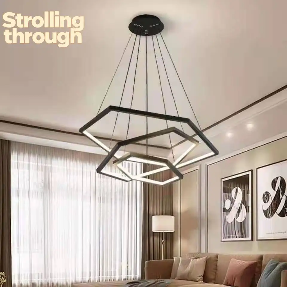 

Люстра для гостиной, скандинавские современные простые лампы для столовой, шестиугольные линии, роскошный креативный светильник для зала, комбинация основной лампы