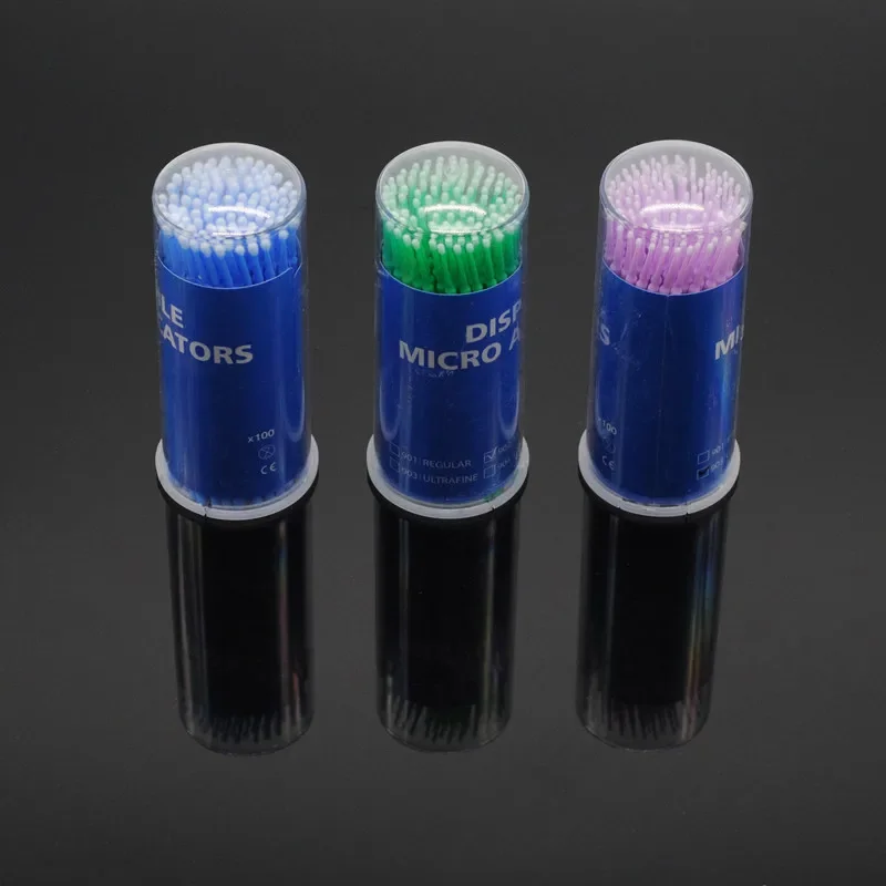 100pcs/Box Regular Fine Ultrafine Cylinder Size Dental Micro Brush Disposable Applicator Bendable For Dentists and Clinic