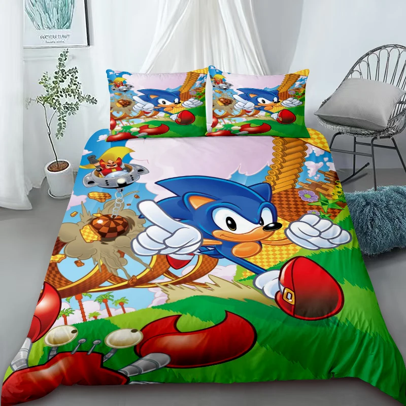

Пододеяльник Sonic для детей – Комплект постельного белья в стиле аниме, пододеяльник, наволочки – Декор для спальни для детей и подростков