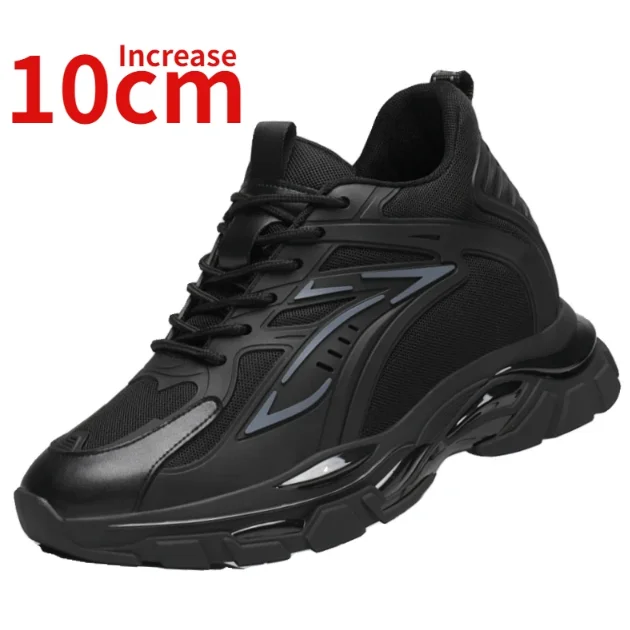 Casual Sneakers Men's Increased 10cm Leather Mesh Breathable Comfortable Sports Elevated Shoes Invisible Height-increasing Shoes