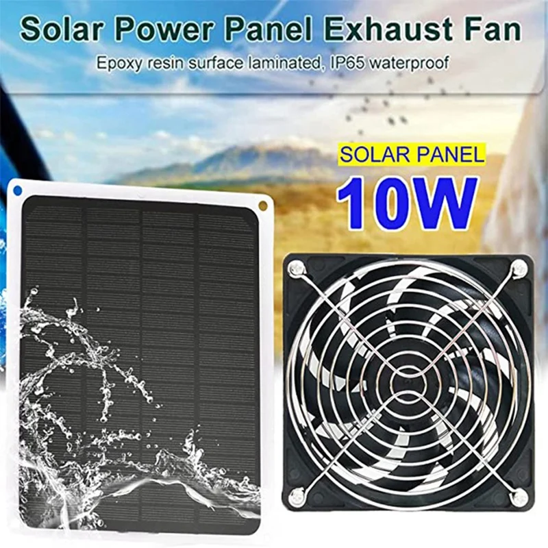 AB46-Solar Panel Fan 10W Waterproof Mini Solar Powered Fan Exhaust Ventilator For Pet Dog Houses, Greenhouses, Sheds, RV Roof