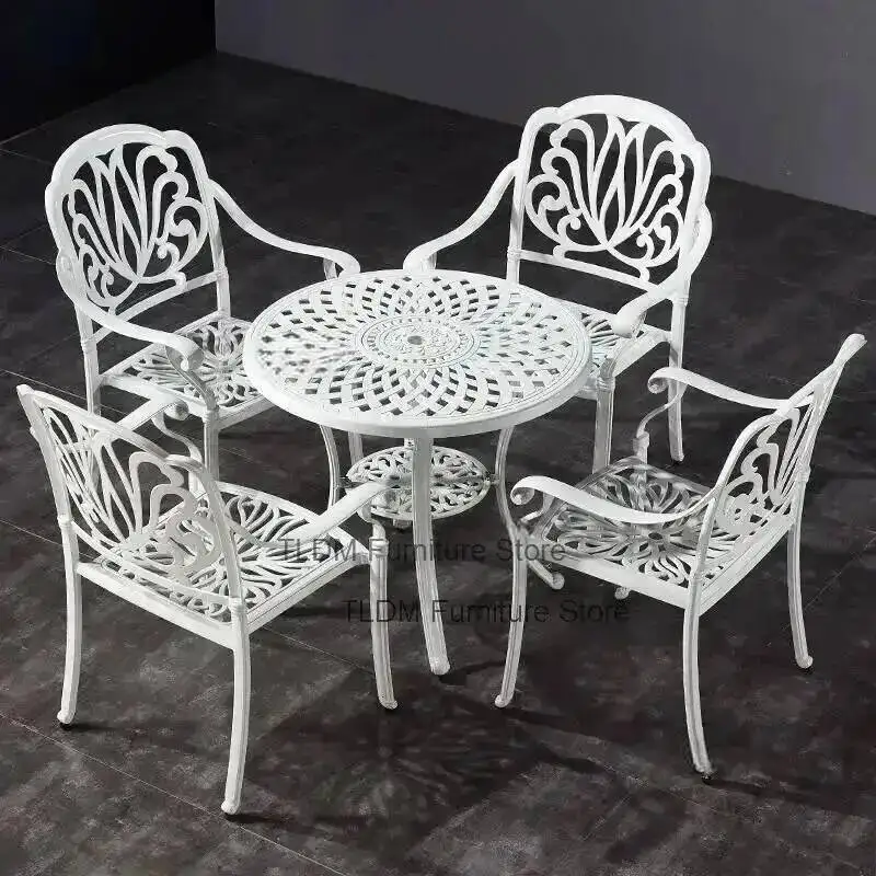 and European Garden Chair Iron Table Table Villa Balcony set Leisure White Simple Outdoor Waterproof Table Aluminum Furniture