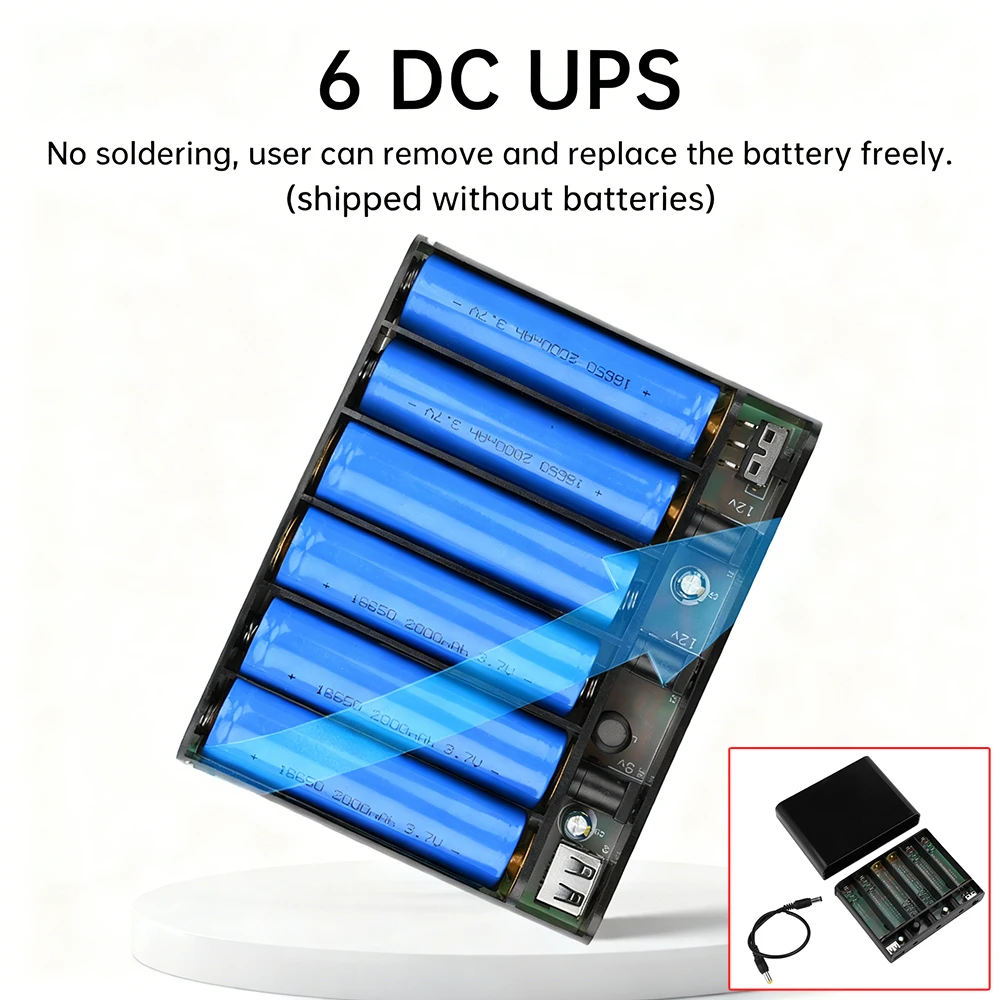 5V 9V 12V Output Power Bank Box for Cellphone Power Storage Case Tablet Modem 6x 18650 Battery UPS Uninterrupted Power Supply
