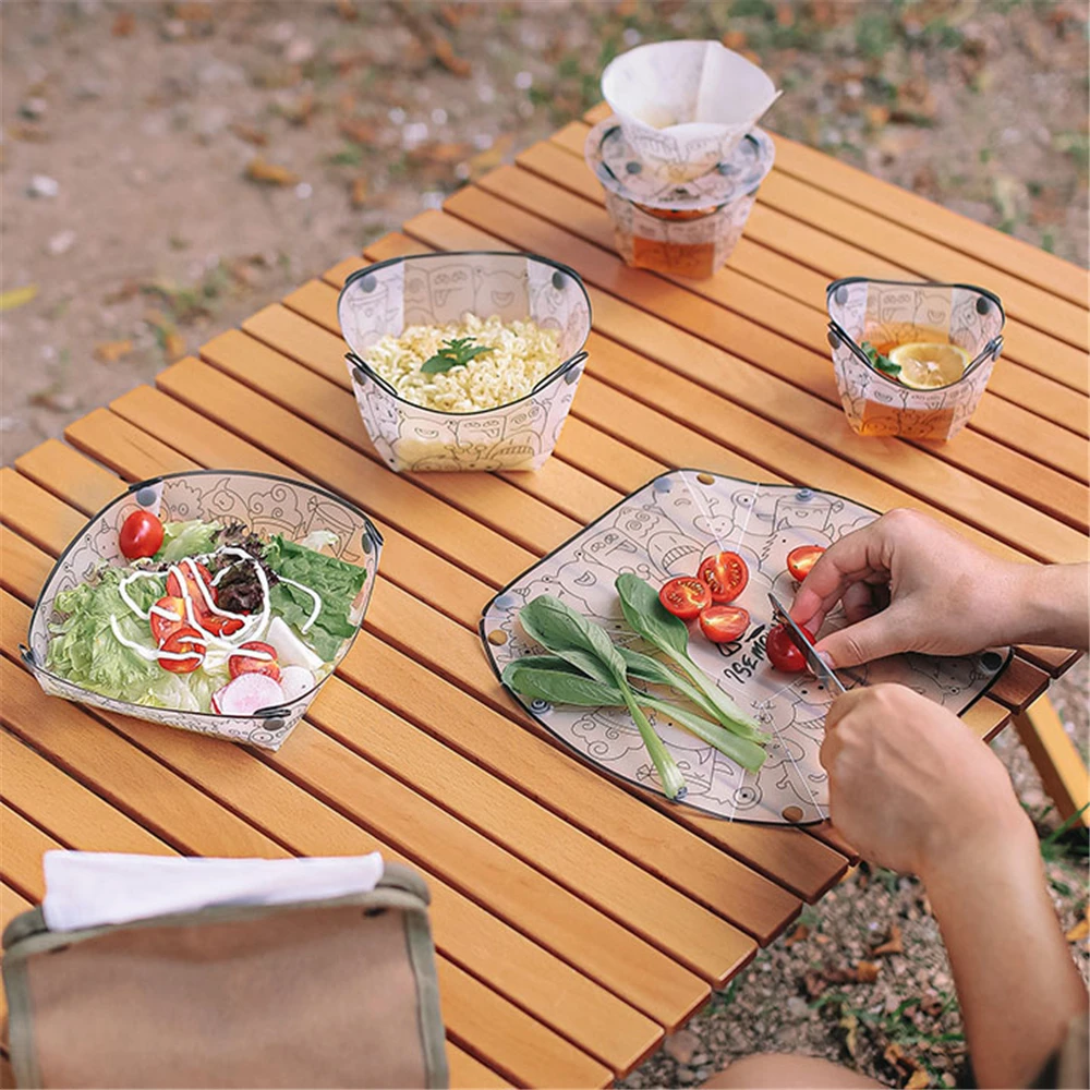 Outdoor Foldable Bowl Protable Transparent Tableware Heatproof Plate With Snap Food-Grade Cup Coffee Filter Funnel Camping Tools