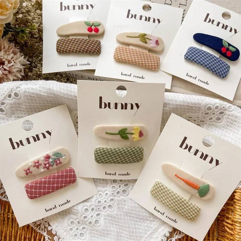 الكورية الحلو المطرزة زهرة الرضع الأطفال مقاطع الشعر لطيف تنوعا الكرز فتاة الطفل دبوس الشعر أزياء الأخوات الاطفال أغطية الرأس