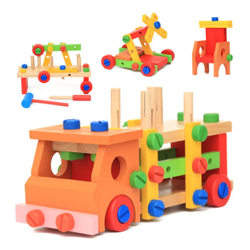 New Wooden Toys Multi-function Tapping Disassembly and Assembly Nut Car Combination Hands-on Educational Toys Gifts for 