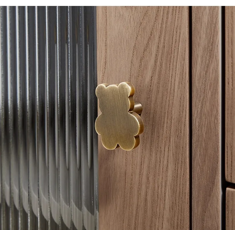 

Small bear pull handle brass chest of drawers antique retro children's room bronze cabinet single hole handle"