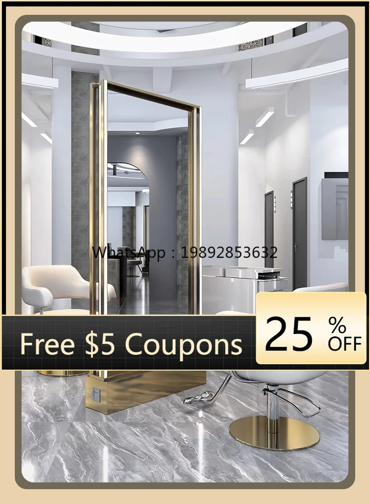 AB  barber shop hair cut mirror table barber shop stainless steel mirror single and double-sided floor mirror scissors