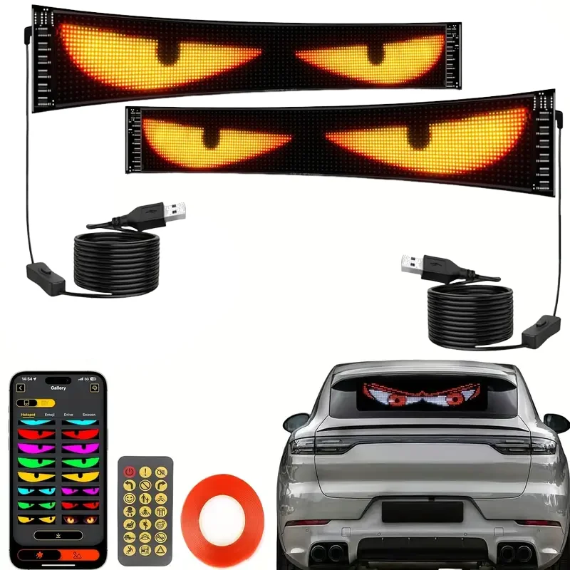 2PC Devil Eyes LED Lights for Car Truck SUV Windshield 23.23"x4.71" App Control IP65 Waterproof USB-Powered LED Flexible Screen