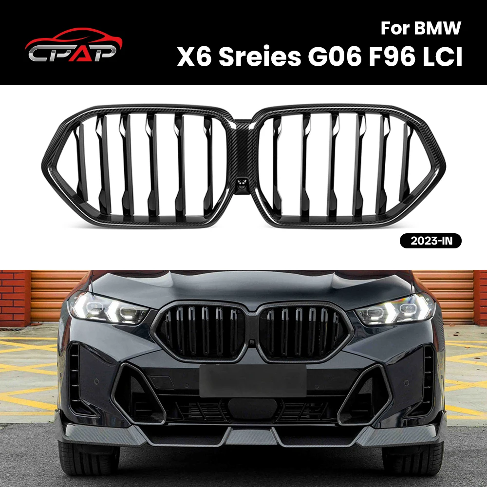 

Real Dry Carbon Fiber Front Bumper Grille Car Kidney Hood Grills Accessories For BMW For BMW X6 Sreies G06 F96 LCI 2023-IN