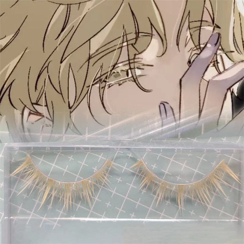Anime Alien Stage Luca Luka Cosplay False Eyelashes Light Gold Color Long Fake Lashes Stage Performance Daily Party Prop