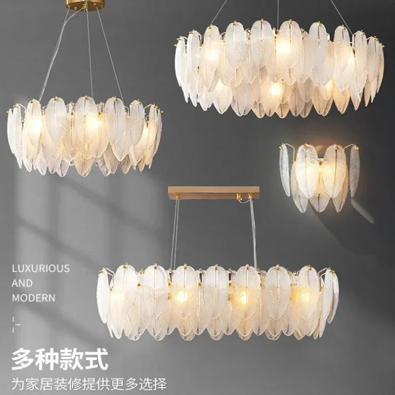 Artistic White Glass Goose Feather Designer Round Oval LED Chandelier Lighting Lustre Suspension Luminaire Lampen For Foyer