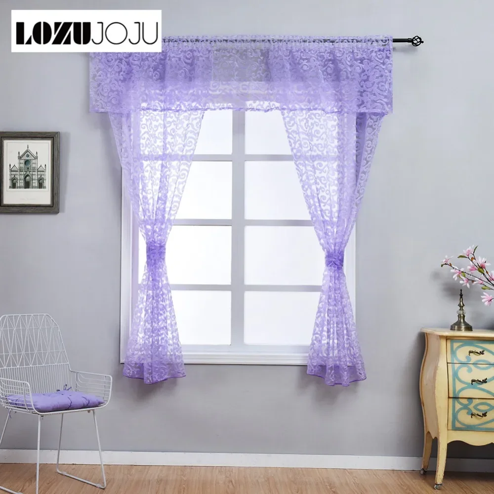 LOZUJOJU Floral Jacquard Short Curtains Hot Sale Tulle Drops With Bounds for Kitchen Small Size Windows Sheer Fabric