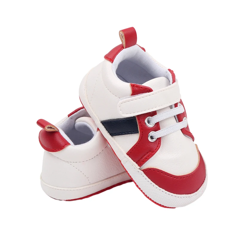 Scarpe da ginnastica per neonati da neonato a righe in pelle PU antiscivolo con suola morbida Prewalker Scarpe da primo camminatore per bambini