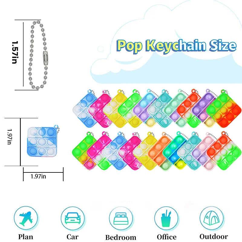 Mini Pop Keychain Fidget Toys for Kids Party Favors End of Year Teacher Gifts Student Classroom Prizes Goodie Bag Stuffers