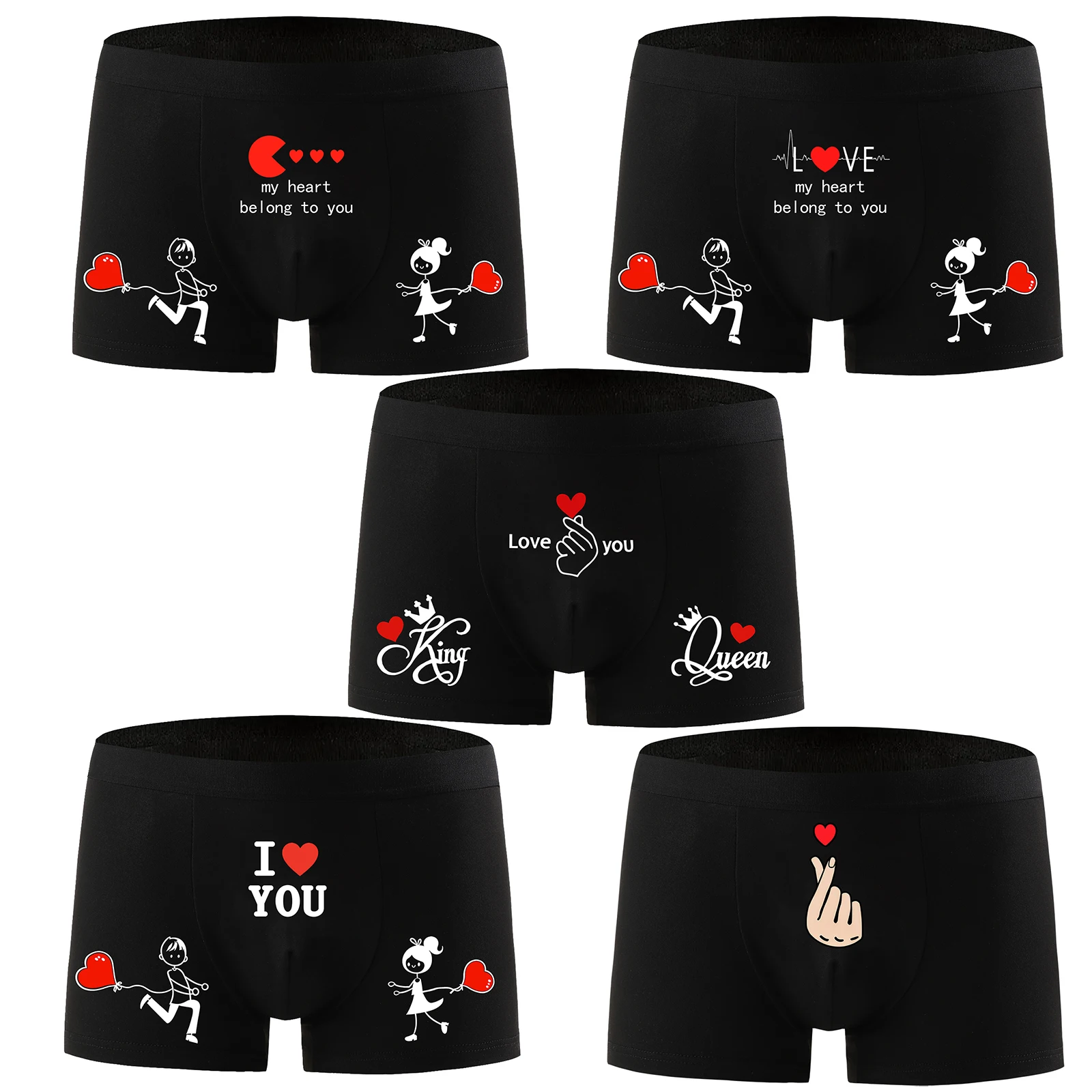 

Men Knickers Fashion Playful Letter Printed Heart Fun Shorts Men Sexy Boxer Briefs Low-Waist U Convex Tight Seamless Underwear