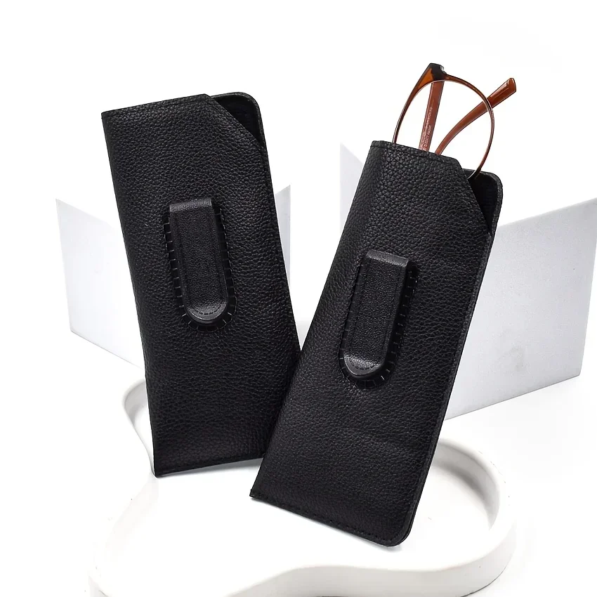Black Portable Glasses Storage Pouch with Clip, 1Pc Soft Eyeglasses Bag, Can Clip on Backpack & Belt for Reading Glasses