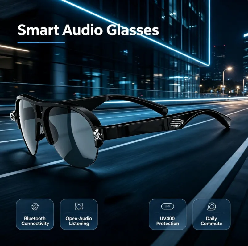 Bluetooth Smart Audio Glasses Open Audio Listening UV400 Sunglasses Skeleton Design for Men Outdoor Daily Wear