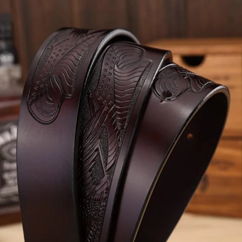 2024 New Eagle Head Cowhide Belt Korean Edition Trendy Men\'s And Women\'s High Quality Youth Hunting Training Travel Pants Belt