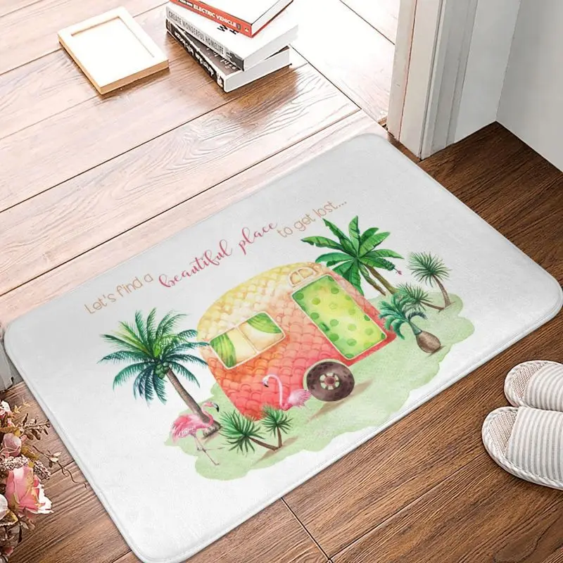 WatercolOur Retro Vintage Camper Caravan Flamingo Scene Floor Door Kitchen Mats  Cartoon Camping Doormat Entrance Rug Carpet