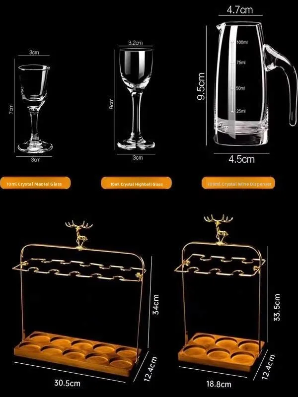 Luxury Thickened Gold Foil Crystal Glass White Wine Cup Set Chinese Style Bullet Cup Small Porcelain Dish Drunkenness Prevention