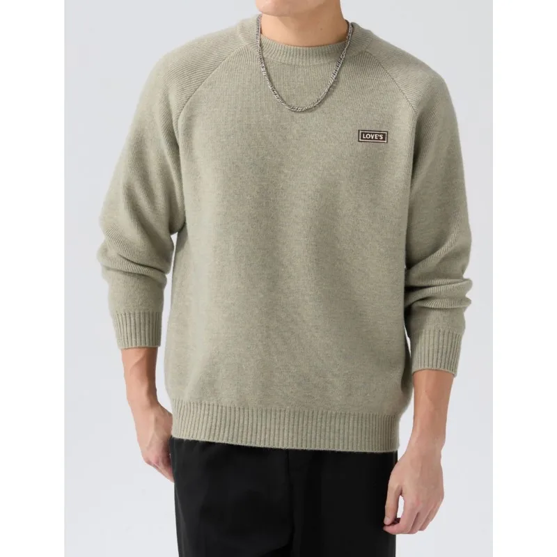 Solid color round-neck knitted sweaters for men and women loose laid-back autumn style, couple pullover sweaters letter design