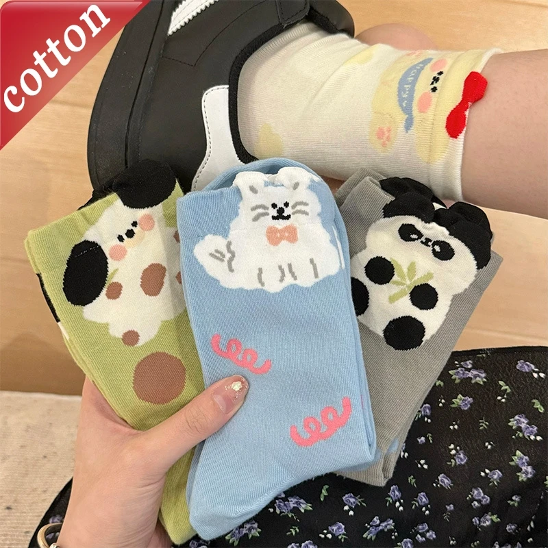 

5 Pairs Women's Socks Set Japanese Funny Cartoon Dog Kawaii Cute Sweet Preppy Style Comfort High Quality Cotton Socks For Girl