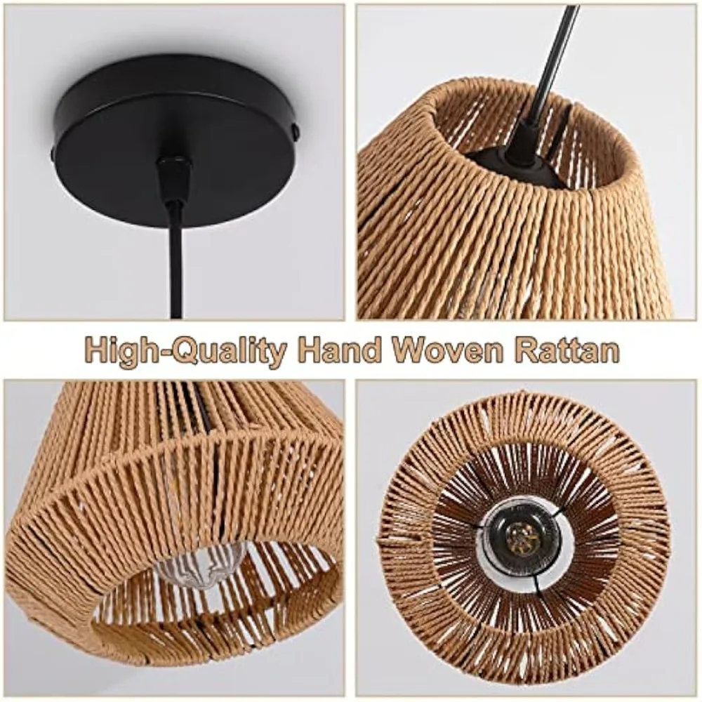 9.64" Rattan Pendant Lighting Fixture Mini Retro Boho Wicker Pendant Light E27 Hand Woven Bamboo Pendant Light Vintage Farmhouse