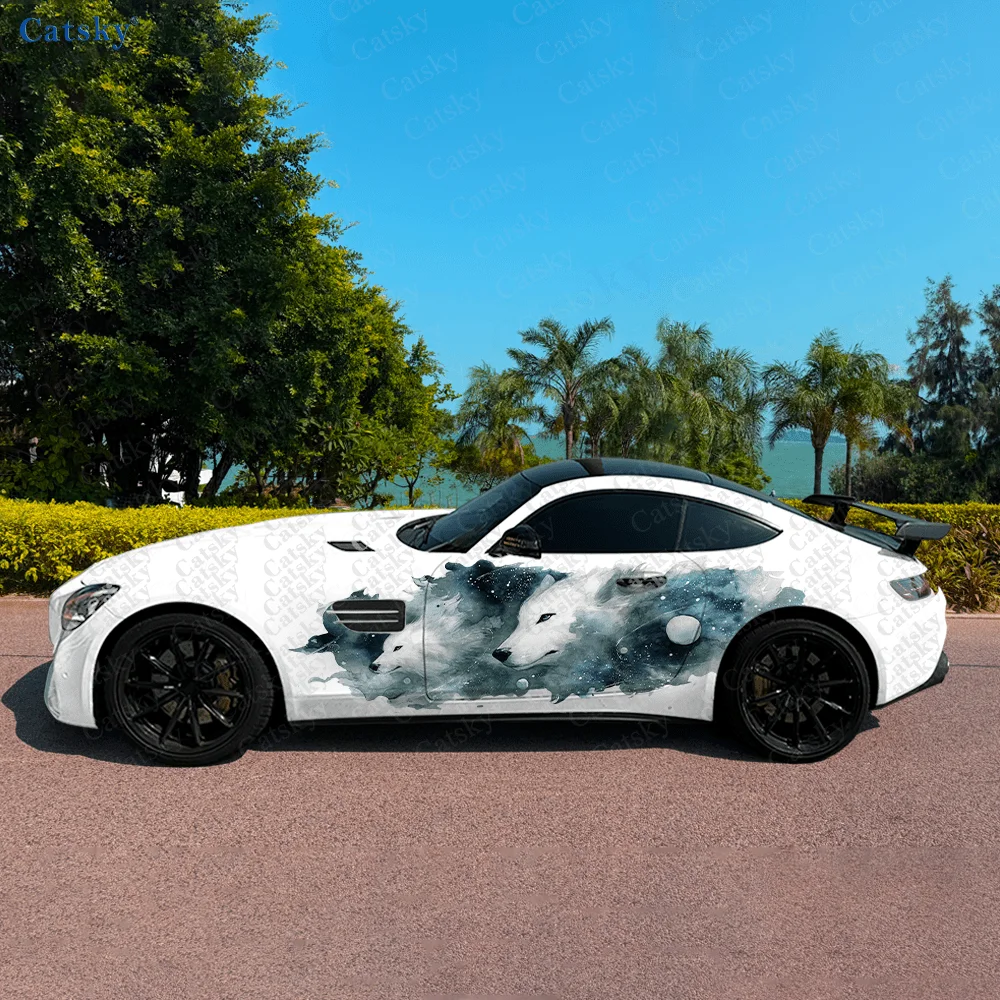 

Starry Sky White Wolf Car Side Sticker Decoration, PVC Waterproof Scratch Resistant Decal, Car Protection, Auto Accessories Gift