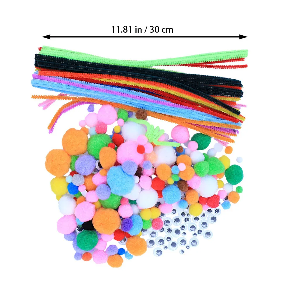1Set Wool Twistable Rods Craft Kit Kids DIY Art Making Set Includes Colorful Pompoms Encourages Imagination Kindergarten