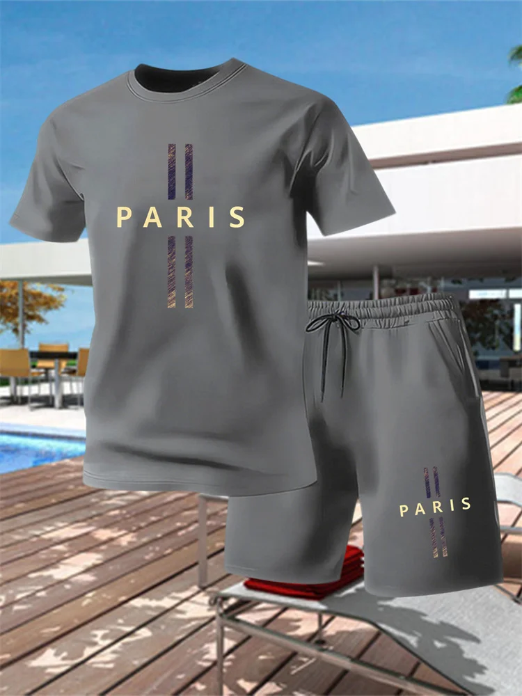 

New Men's Cross Print T-Shirt and Shorts Set Stylish Streetwear Short-Sleeve Top and Shorts Combination Holiday Men's Apparel