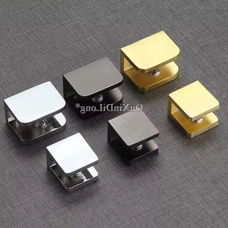6PCS Solid Brass Glass Clamps Shower Shelf Support Clips Shopping Mall Jewelry Display Cabinet Glass Panel Clamps No Drilling
