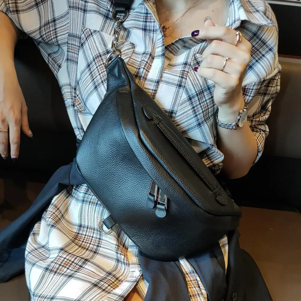 New genuine leather chest bag fashion trend small bag multi-function bag 2022 new shoulder bag small wallet black crossbody bag