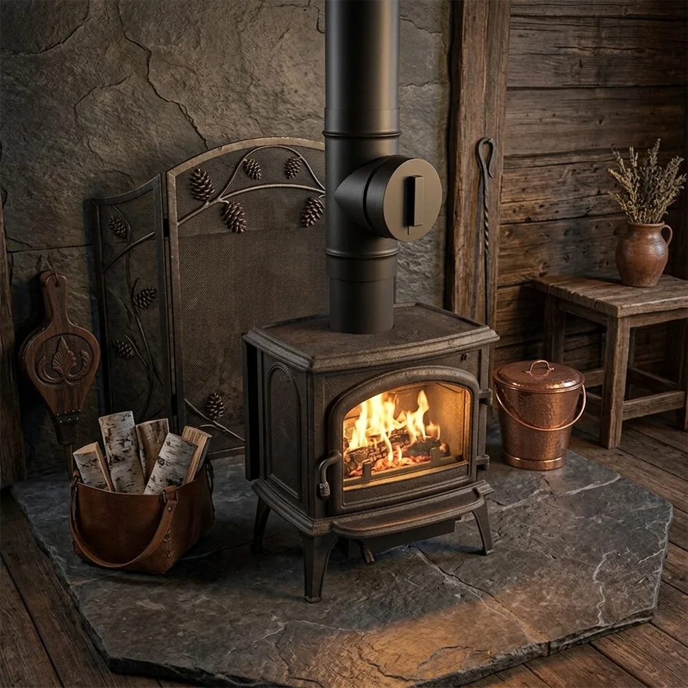 Black Stainless Steel 3-Way Chimney Kit for Wood Burning Fireplaces with Heat-Resistant Finish and Cap Block for Safe Venting