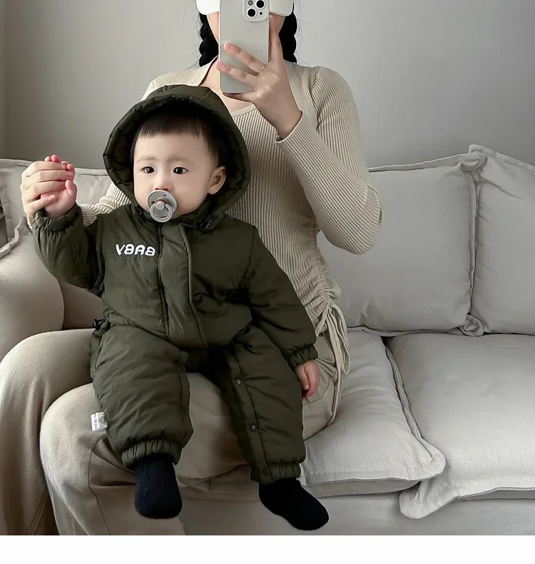 Baby Jumpsuit Winter Clothing Boys and Girls Baby Hooded Workwear Thick Cotton Clothes Rompers Newborn Plush Clothes