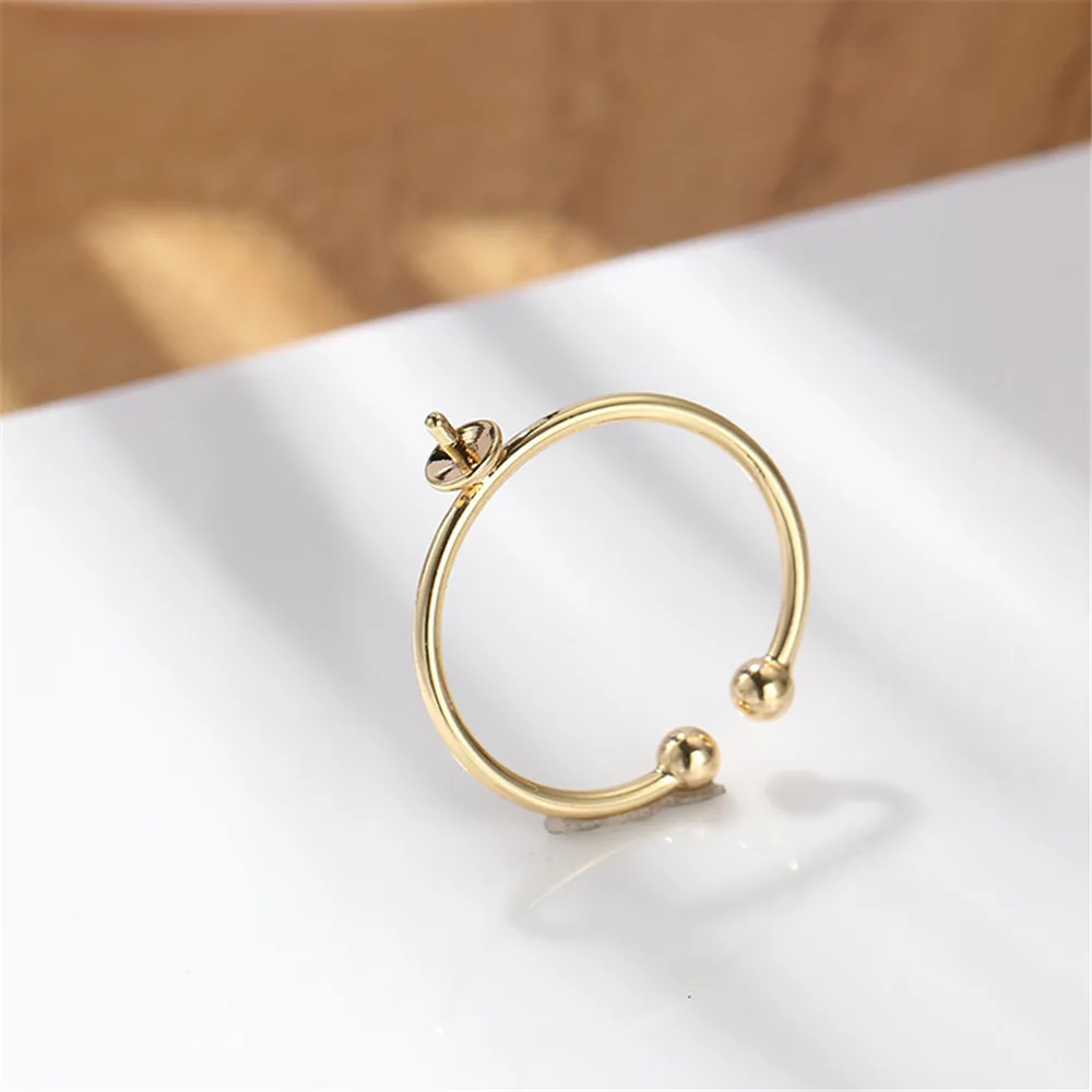 

Domestic Bag 14K Gold Open Pearl Ring Empty Holder Simple and Niche Design Female DIY Accessories Wholesale Fit 6-9mm