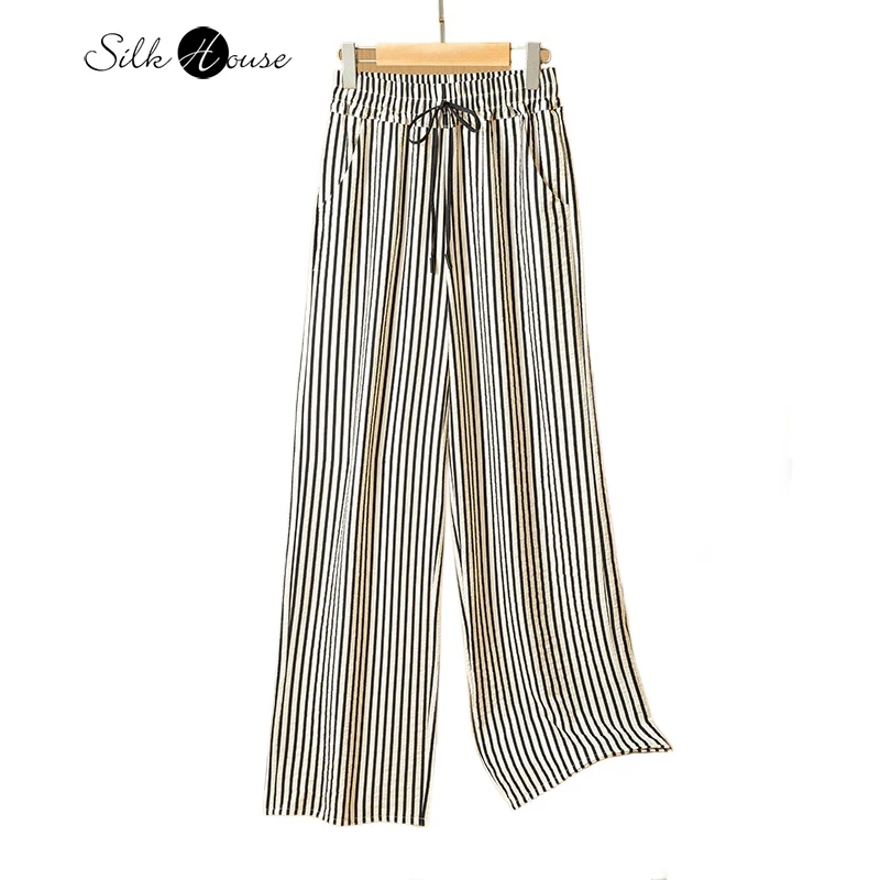 2024 Women's Fashion New Style 76% Natural Mulberry Silk Dry Silk Loose and Versatile High Waist Casual Straight Pants