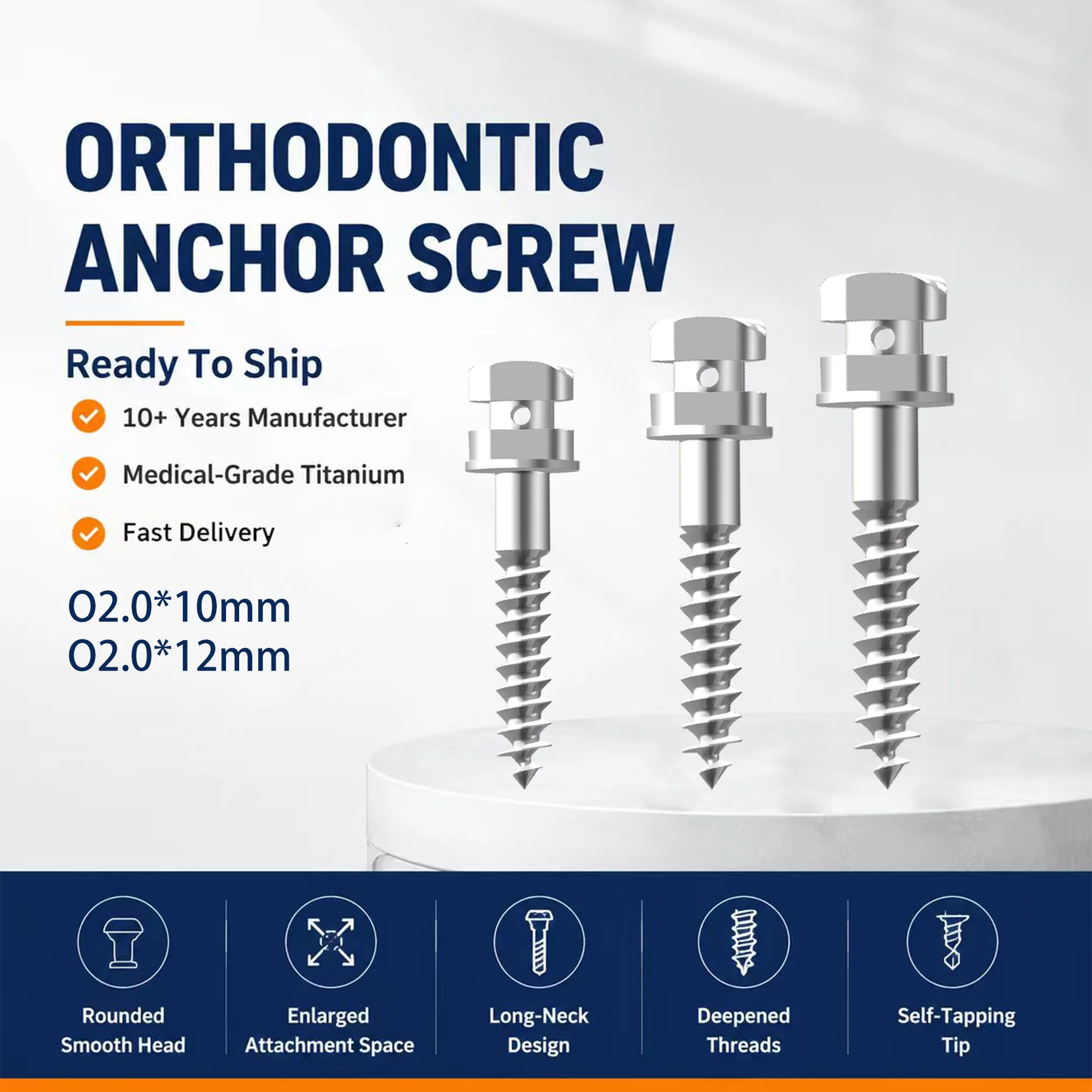 

SmileRevive High Strength Orthodontic Mini Screw TAD Titanium Anchor Micro Implant for Molar Distalization 2.0*10/12mm