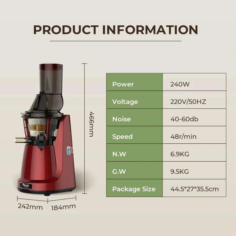 MOSEENER Commercial Slow Juicer Electric Spanish Wide Mouth Cold Press High Fruit Juice Plastic Housing Quiet Motor Stainless