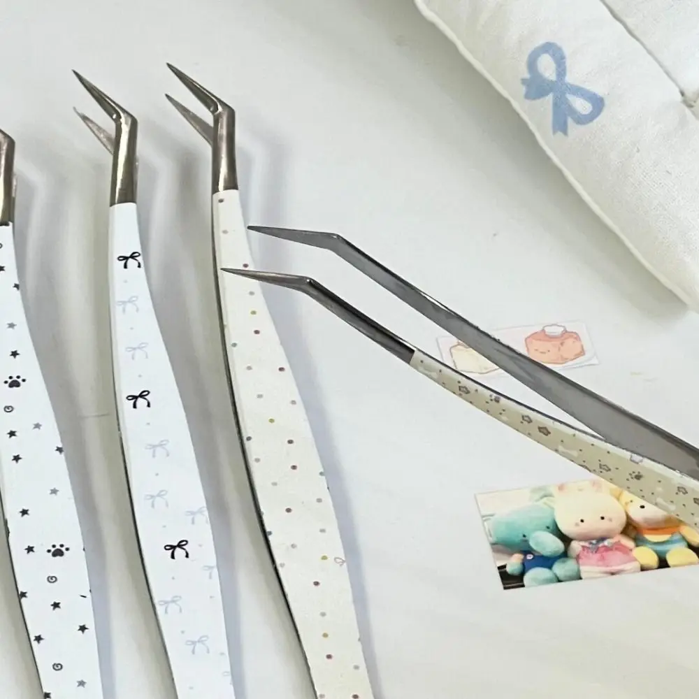 Stainless Steel Curved Stickers Tweezers High Precision Cartoon Lashes Extension Tweezer Anti-static Bean Tweezers