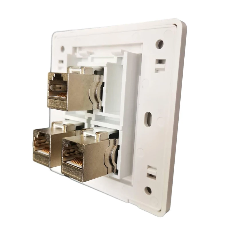 3 portas escudo cat6a rj45 painel de parede placa frontal em branco fêmea liga zinco cat.6a lan soquete 86x86mm para conector de rede 10g