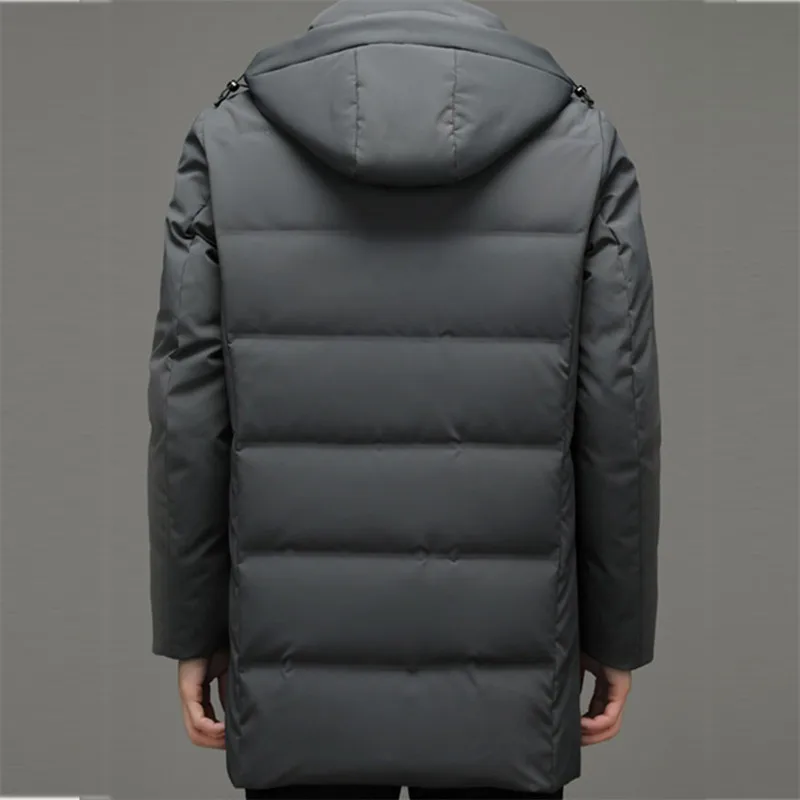 New Winter Mens Down Jacket Fashion Hooded Duck Down Jacket Long Solide Down Windbreaker Coats Men Warm Outerwear Jacket Men