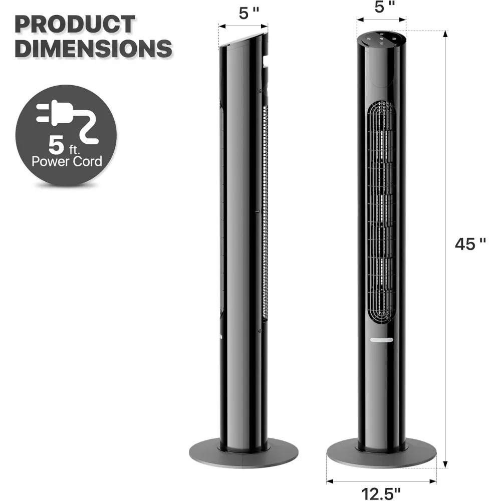 Quiet Tower Fan with Remote Control 8 Speeds 12H Timer Portable LED Display 45 Inch Electric Air Circulator Floor Standing Fan