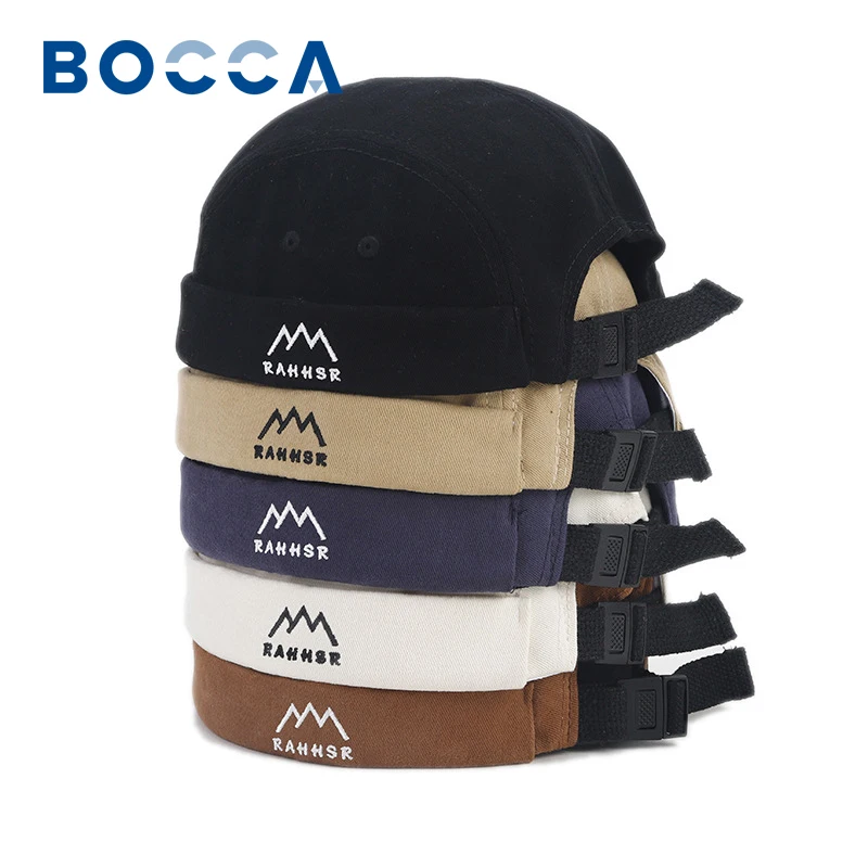 Bocca Embroidery Brimless Cap Without Visor Docker Caps Letter Mountain Pattern Beanie Skullcap Adjustable Hip Hop Vintage Style