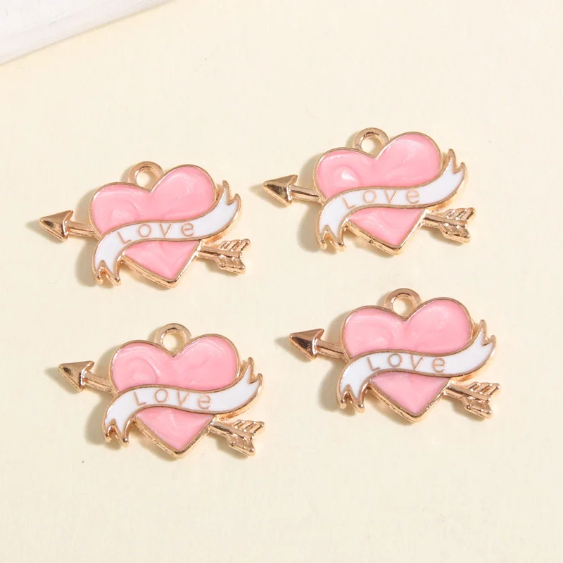 10pcs Gold Color 23x15.5mm Cute Enamel Heart Arrow Charms Love Cupid Pendant Fit Earrings Jewelry Making Handcrafted Accessories