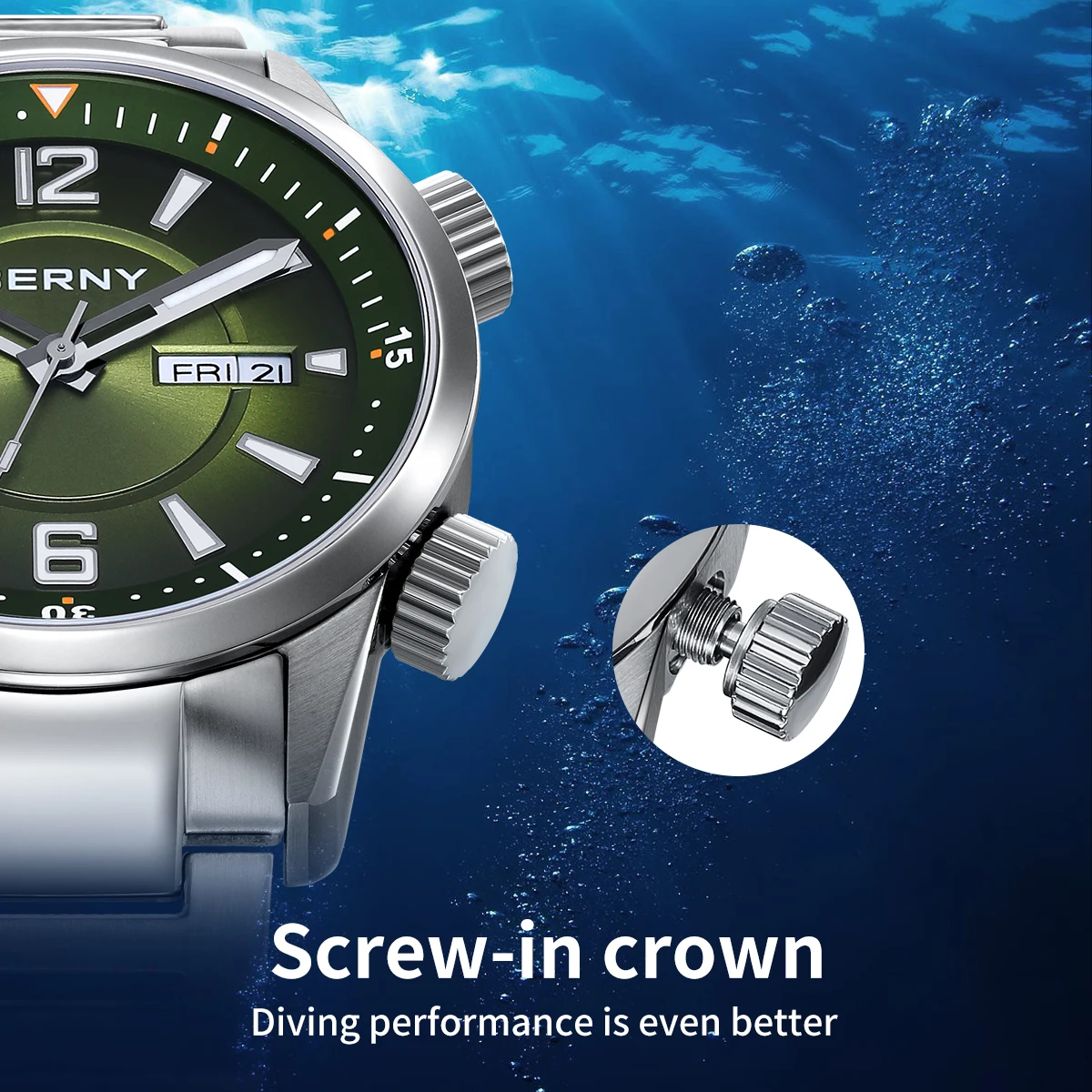 Reloj BERNY Diver para hombre, reloj de pulsera automático con zafiro superluminoso, resistente al agua hasta 20ATM, reloj mecánico MIYOTA 8205 de