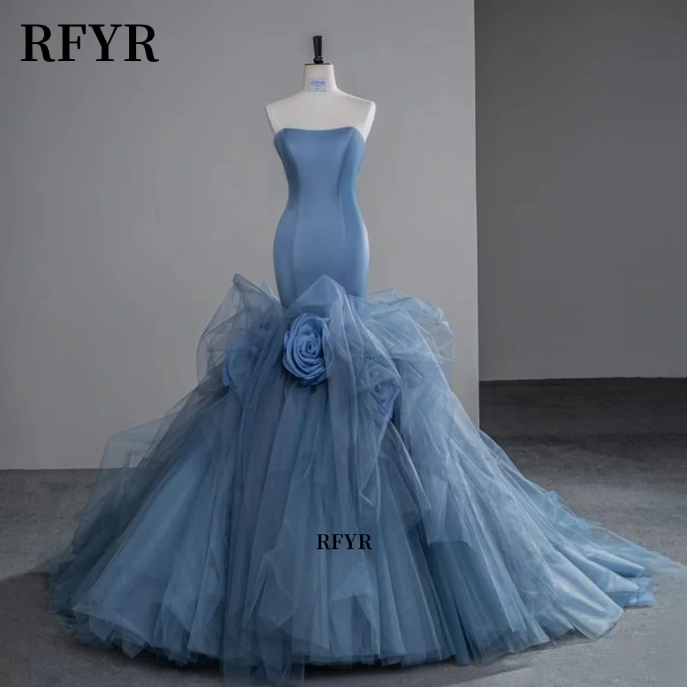 

RFYR Mermaid Evening Dress 3D Flowers Prom Dress 2025 Tulle Ball Gown Party Princess Gowns Formal Occasion فساتين مناسبة رسمية