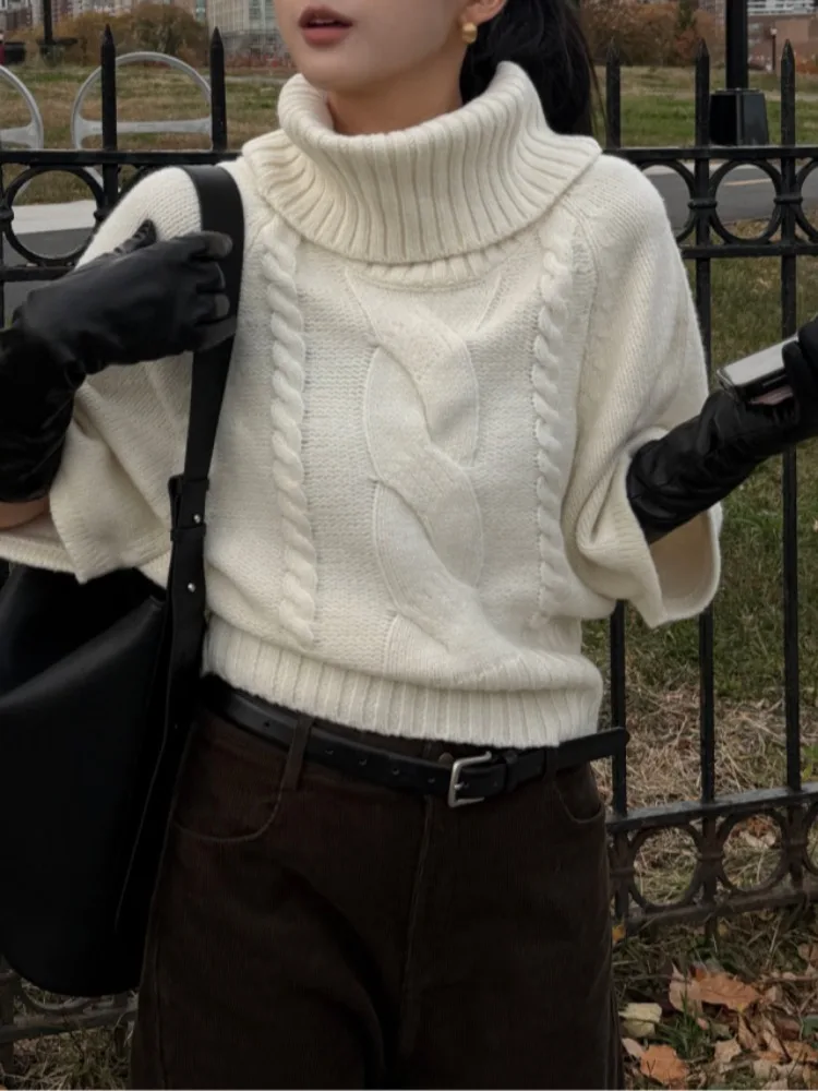 Maglia da donna a cinque quarti Sve maglione collo alto design con risvolto morbido oulder patchwork autunno inverno Faion Commute S...