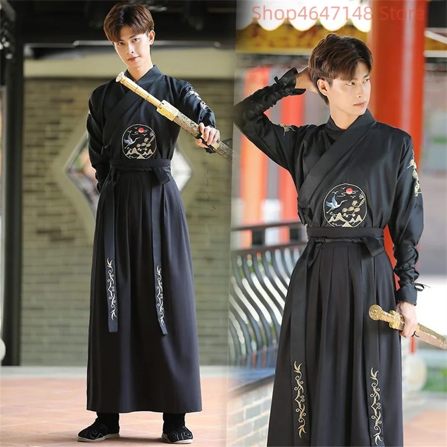 Unisex Adult Martial Style Hanfu Female Traditional Chinese Clothing Cross-Collar Han Suit Male Ancient Cosplay Couple Costum